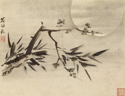 Bambus, Pflaumenblüten und Mond von Gao Qipei