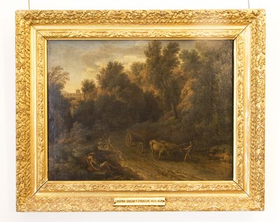 Klassische Landschaft mit einem Ochsenkarren und Figuren von Gaspard Poussin Dughet