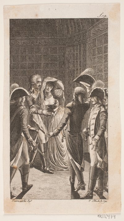 Illustration mit fünf Militärpersonen und einer Dame von Georg Christian Schule