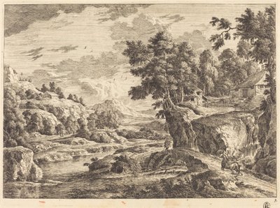 Landschaft mit Brücke und drei Bauernhäusern von Georg Eisenmann