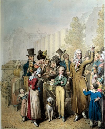 Boulevard de la Madeleine, der Scharlatan. Lithografie von George Emanuel Opitz, 1831. Paris, Musée Carnavalet von Georg Emanuel Opitz