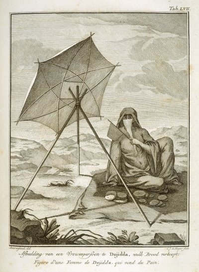 Frau von Dsjidda, die Fladenbrot in der Wüste macht, ca. 1772-74 von Georg Wilhelm Baurenfeind