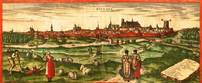 Bourges, - Römische Stadt von Georg and Hogenberg Franz (1535 90) Braun