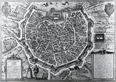 Stadtplan von Mailand, 1572, von Antonio Lafreri (1512-1577), veröffentlicht von Georg Braun und Franz Hogenberg, Italien von Georg Braun and Hogenberg Franz