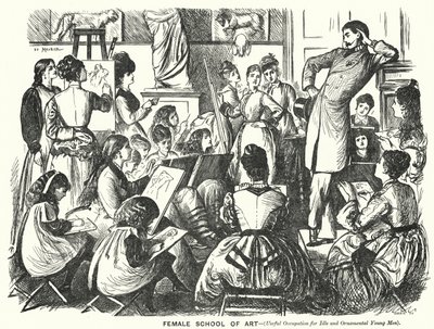 Punch-Karikatur: Weibliche Kunstschule (Nützliche Beschäftigung für müßige und dekorative junge Männer) (Stich) von George (after) Du Maurier