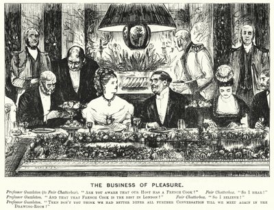Punch-Karikatur: Das Geschäft des Vergnügens von George (after) Du Maurier