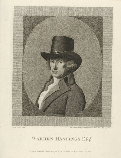 Porträt von Warren Hastings, Esq., veröffentlicht 1795 (Gravur) von George (after) Stubbs