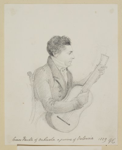 Señor Huerta aus Orihuela, Valencia, spielt Gitarre von George (attr. to) Cumberland