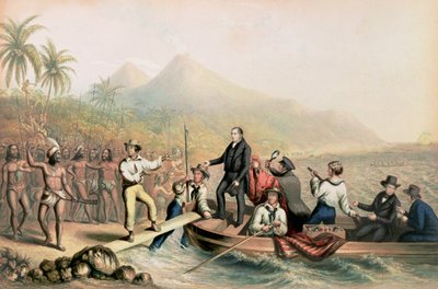 Die Rückkehr des Rev. John Williams in Tanna in den Südseeinseln, am Tag vor seiner Ermordung von George Baxter