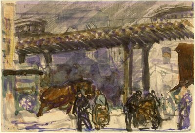 Ein Wintertag - unter der Hochbahn nahe der Brooklyn Bridge von George Bellows