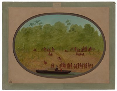 Ein Omagua-Dorf - Bootsskizze von George Catlin