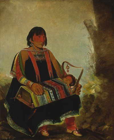 Jú-ah-kís-gaw, Frau mit ihrem Kind in einer Wiege von George Catlin