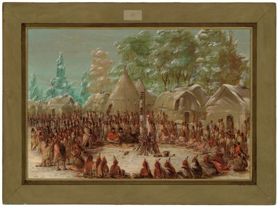 La Salles Gruppe wird im Illinois-Dorf bewirtet. 2. Januar 1680 von George Catlin