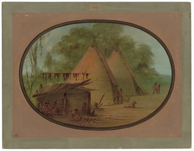 Herstellung von Feuersteinpfeilspitzen - Apachees von George Catlin