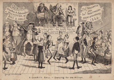 Ein Wohltätigkeitsball - Tanzen für die Million; Karikatur von George Cruikshank