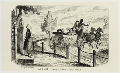 August - Hunde haben ihre Tage aus George Cruikshanks Stahlradierungen zu The Comic Almanacks: 1835-1853 von George Cruikshank