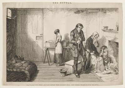 Kälte, Elend und Not zerstören ihr jüngstes Kind: Sie trösten sich mit der Flasche. von George Cruikshank