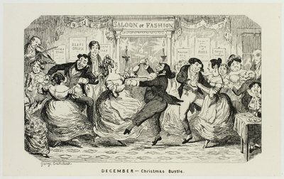Dezember - Weihnachtsrummel aus George Cruikshanks Stahlradierungen für The Comic Almanacks: 1835-1853 von George Cruikshank