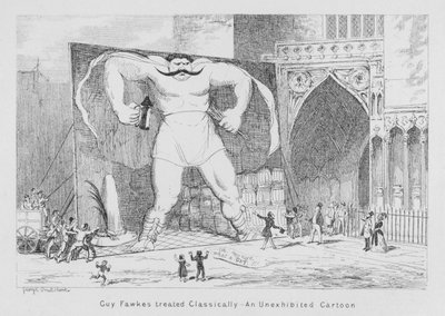 Guy Fawkes klassisch behandelt, ein nicht ausgestellter Cartoon (Stich) von George Cruikshank