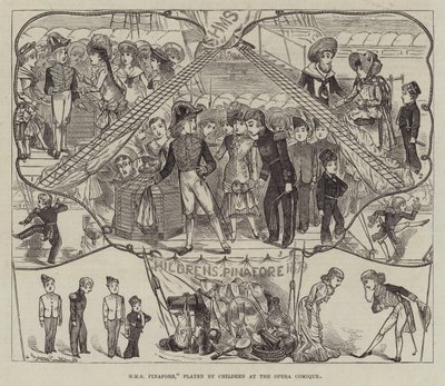 HMS Pinafore, gespielt von Kindern an der Opera Comique von George Cruikshank