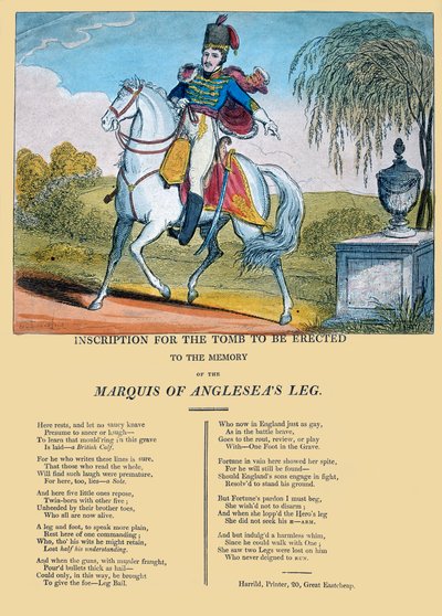 Inschrift für das Grabmal, das zum Gedenken an das Bein des Marquis von Anglesea errichtet werden soll, veröffentlicht von R. Harrild, ca. 1815 von George Cruikshank