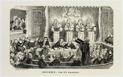 November - Lebensversicherung aus George Cruikshanks Stahlradierungen für The Comic Almanacks: 1835-1853 von George Cruikshank