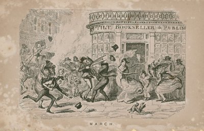 Menschen kämpfen gegen den starken Wind von George Cruikshank