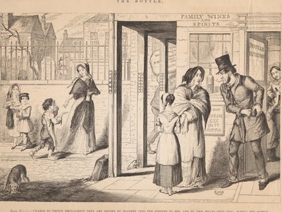 Tafel IV, Unfähig, Arbeit zu finden, werden sie von Armut auf die Straße getrieben, um zu betteln von George Cruikshank