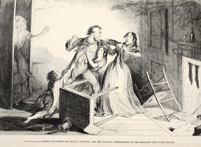 Tafel VI, Furchterregende Streitereien und brutale Gewalt sind die natürlichen Folgen des häufigen Gebrauchs der Flasche, Tafel IV von 