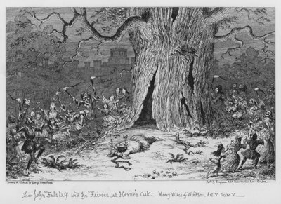 Sir John Falstaff und die Feen an der Herne-Eiche von George Cruikshank