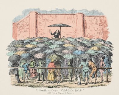 St. Swithuns Kapelle Cold-bath fields, veröffentlicht 1833 (handkolorierte Gravur) von George Cruikshank