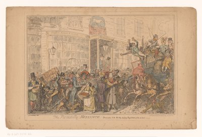 Verkehrschaos vor dem Hotel Old White Horse Cellar in Piccadilly The Piccadilly Nuisance! Dedicated to the worthy, acting magistrates of the district (Titel auf Objekt) von George Cruikshank