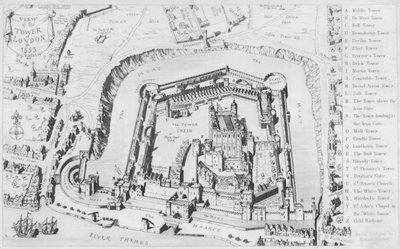 Ansicht des Tower of London im Jahr 1553 (Stich) von George Cruikshank