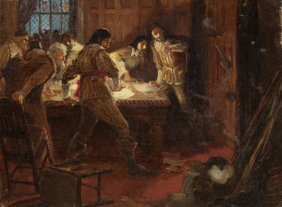 Yeamans und Bowcher überrascht beim Planen, das Schloss Bristol an den König zu übergeben von George Edmund Butler