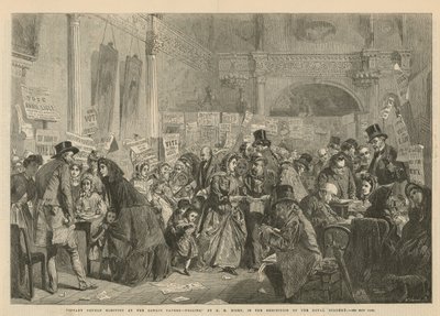 Wahl des Waisenbabys im London Tavern (Stich) von George Elgar Hicks