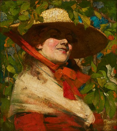 Mädchen mit Strohhut (Öl auf Leinwand) von George F. Henry
