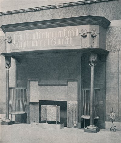 Kamin entworfen von C. Harrison Townsend mit Schnitzerei entworfen und ausgeführt von George Frampton, Künstler: George Frampton, Charles Harrison Townsend von Charles Harrison Townsend