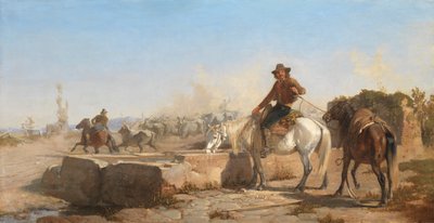 Ein Buttero tränkt sein Pferd in der römischen Campagna, 1853 von George Hemming Mason