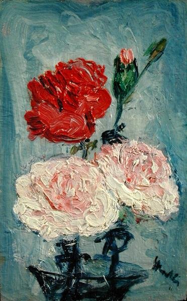 Nelken in einer Glasvase von George Leslie Hunter