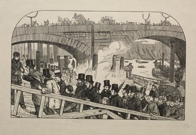 Der lebendige Strom an der London Bridge - Unter der Brücke, 1863 von George Louis Palmella Busson Du Maurier