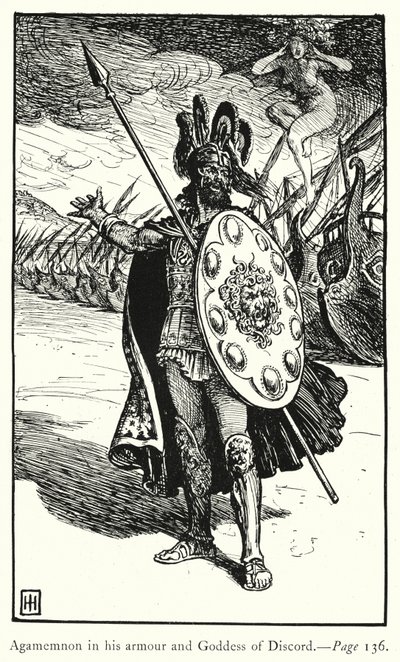 Die Ilias: Agamemnon in seiner Rüstung und die Göttin der Zwietracht von George Percy Jacomb Hood