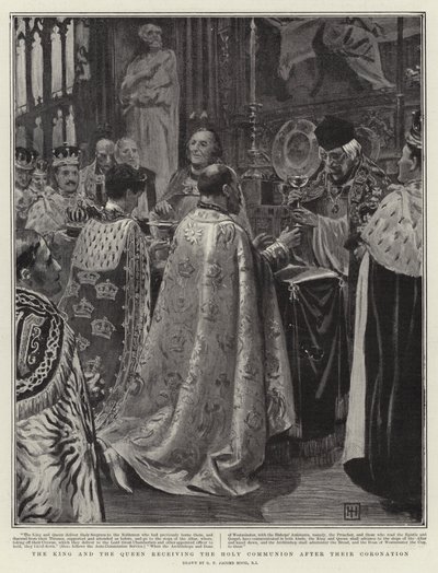 Der König und die Königin empfangen die Heilige Kommunion nach ihrer Krönung von George Percy Jacomb Hood