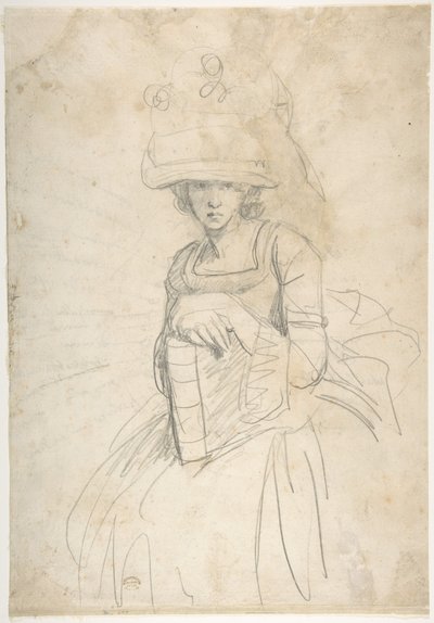 Dame mit einem Buch (recto); Plan zur Platzierung von Farben auf einer Palette (verso) von George Romney