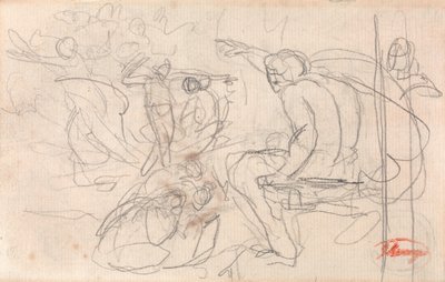 Sitzende Figur, die über eine kniende Figur urteilt von George Romney