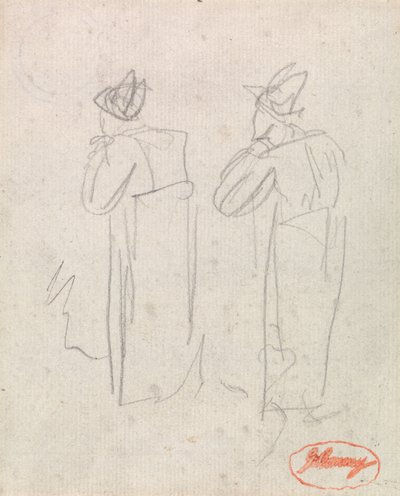Zwei stehende Figuren mit hohen Hüten von George Romney