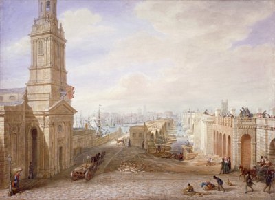 Alte und neue Londoner Brücken, Blick nach Süden, London von George Scharf