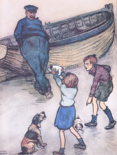 Rosie schaute besorgt zu, während ihre Babys gezeigt wurden, aus Mudlarks veröffentlicht von Collins von George Vernon Stokes