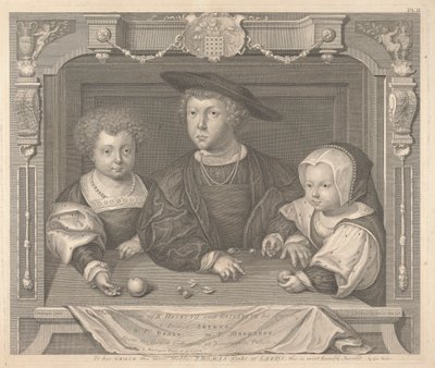 Drei Kinder von Heinrich VII. und Elizabeth, seiner Königin, Prinz Arthur, Prinz Heinrich und Prinzessin Margaret von George Vertue