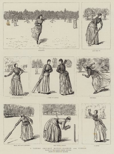 Ein Damen-Cricketspiel, Harrow gegen Pinner von George du Maurier