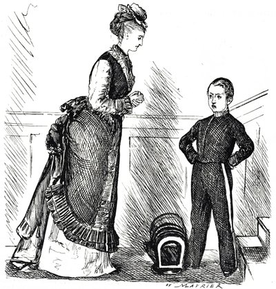 Karikatur eines unverschämten Kindes, das seiner Mutter nicht gehorcht von George du Maurier